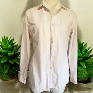 J. McLaughlin Top Womens 6 Red Pink Striped Embroidered Business Casual Blouse